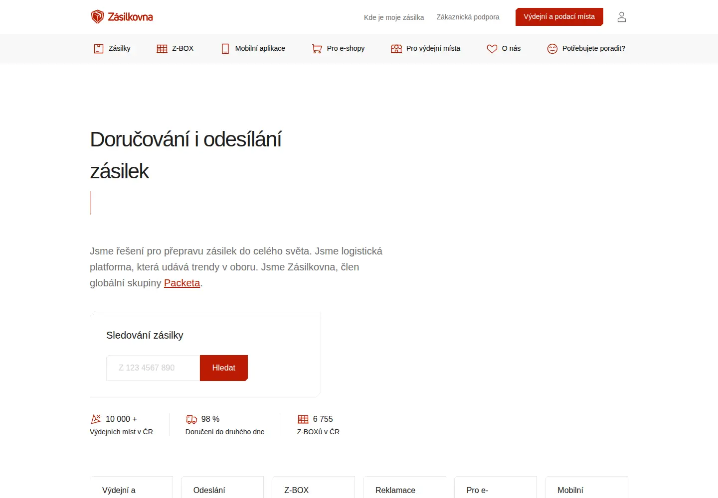 Screenshot of zasilkovna.cz