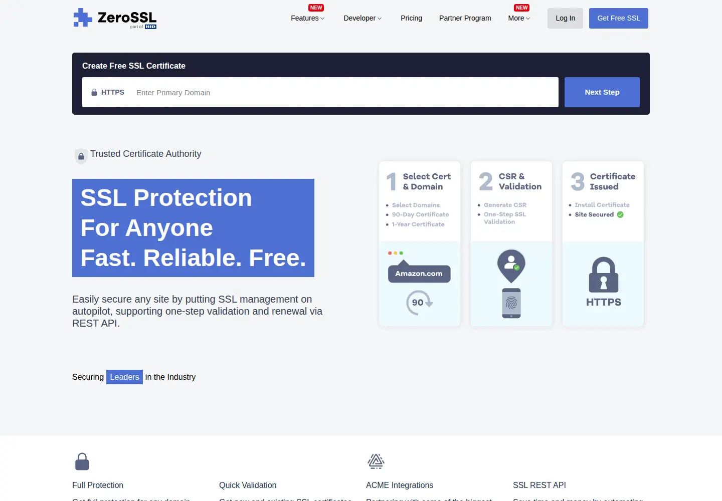 Screenshot of zerossl.com