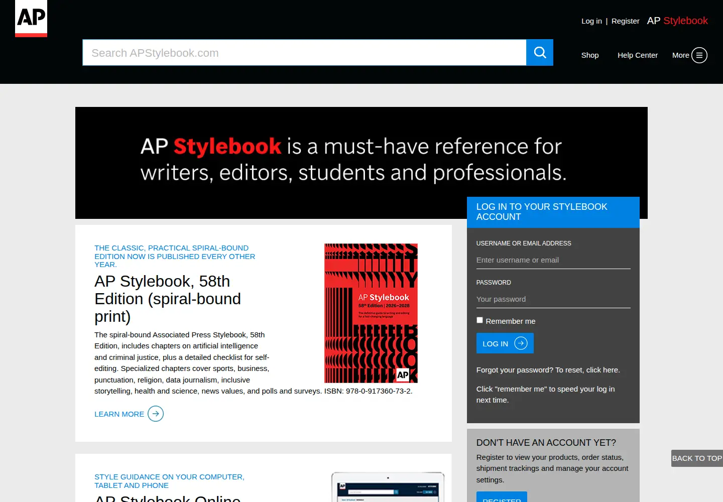 Screenshot of apstylebook.com