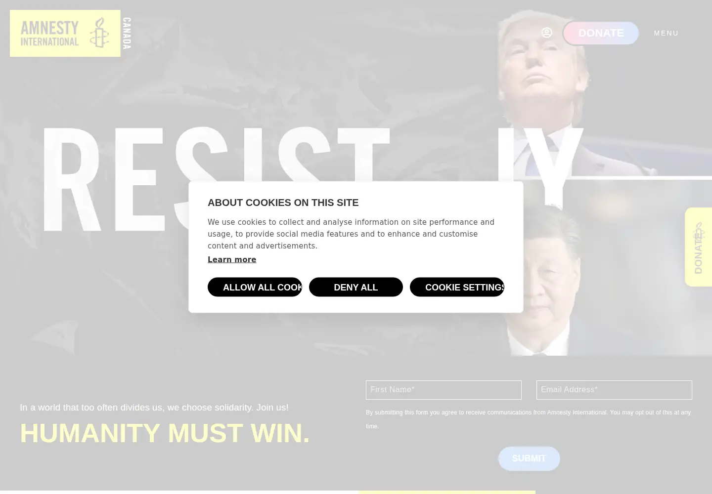 Screenshot of amnesty.ca