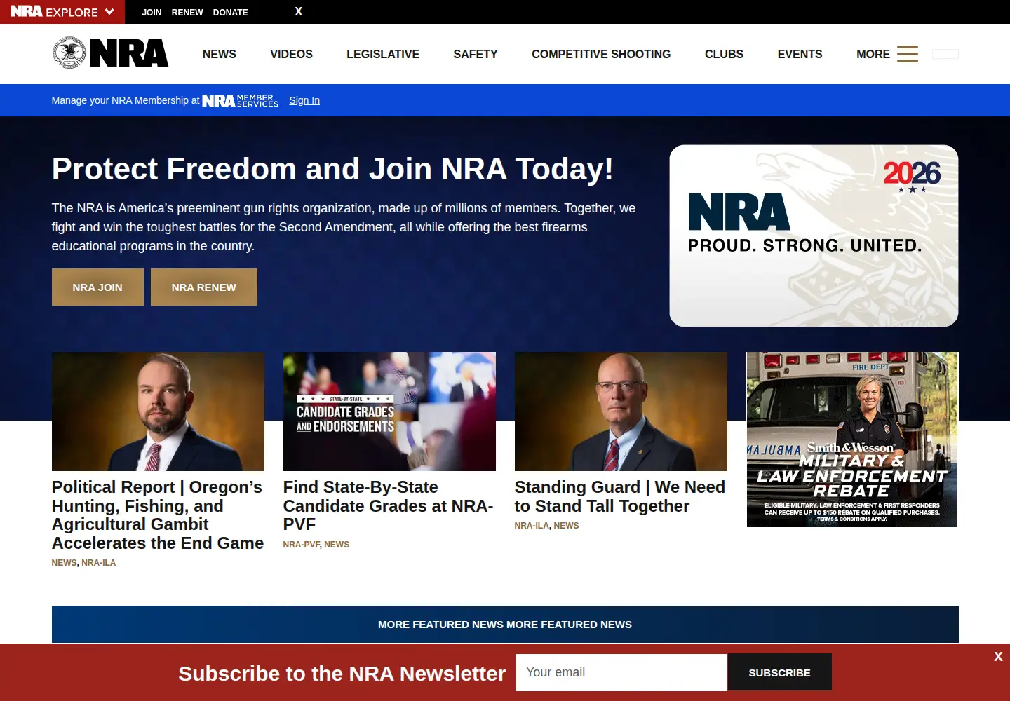 Captured homepage of nra.org in the current scan