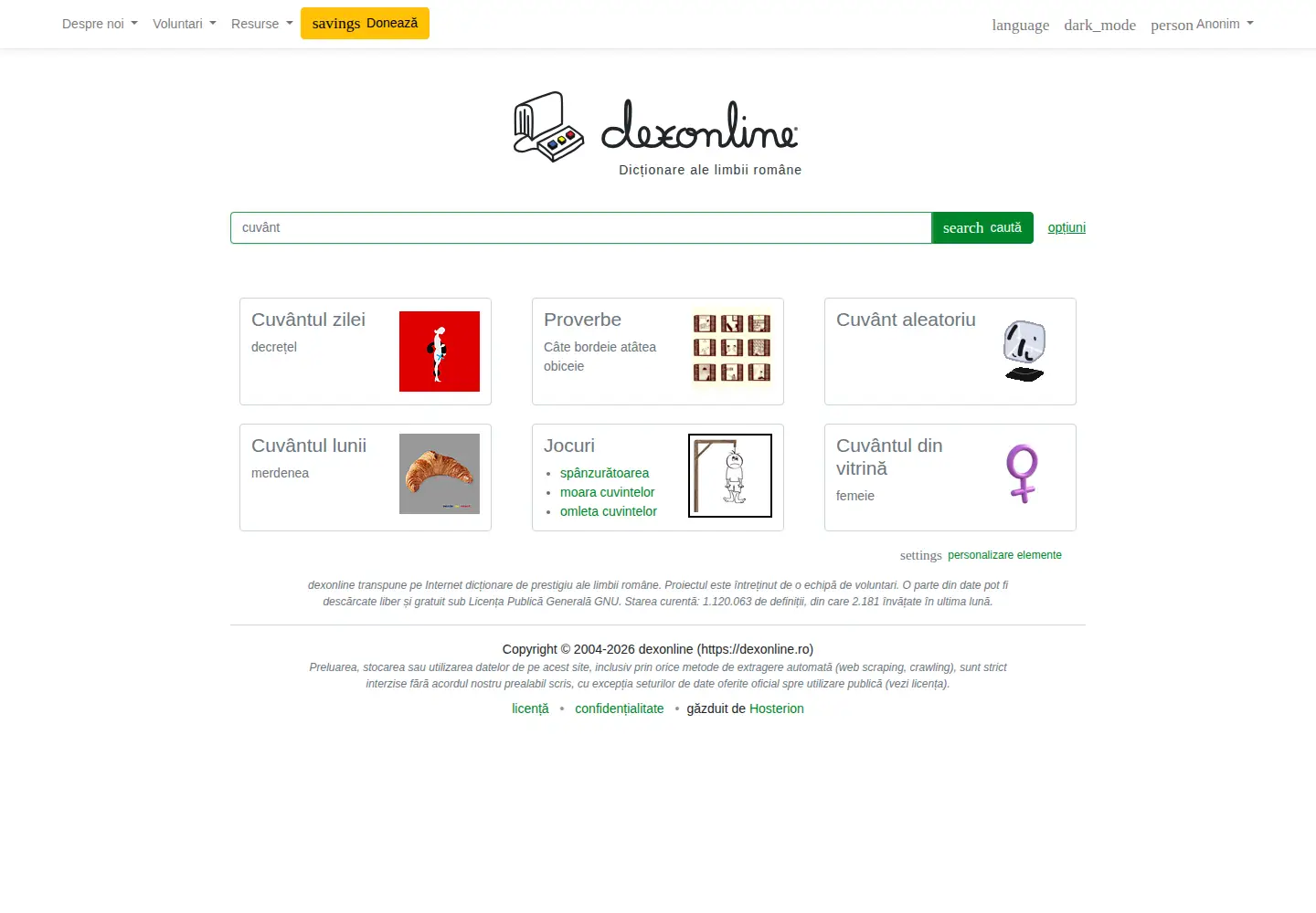 Screenshot of dexonline.ro