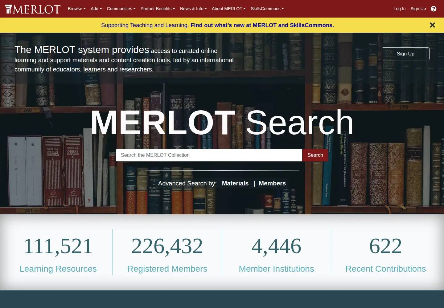Screenshot of merlot.org