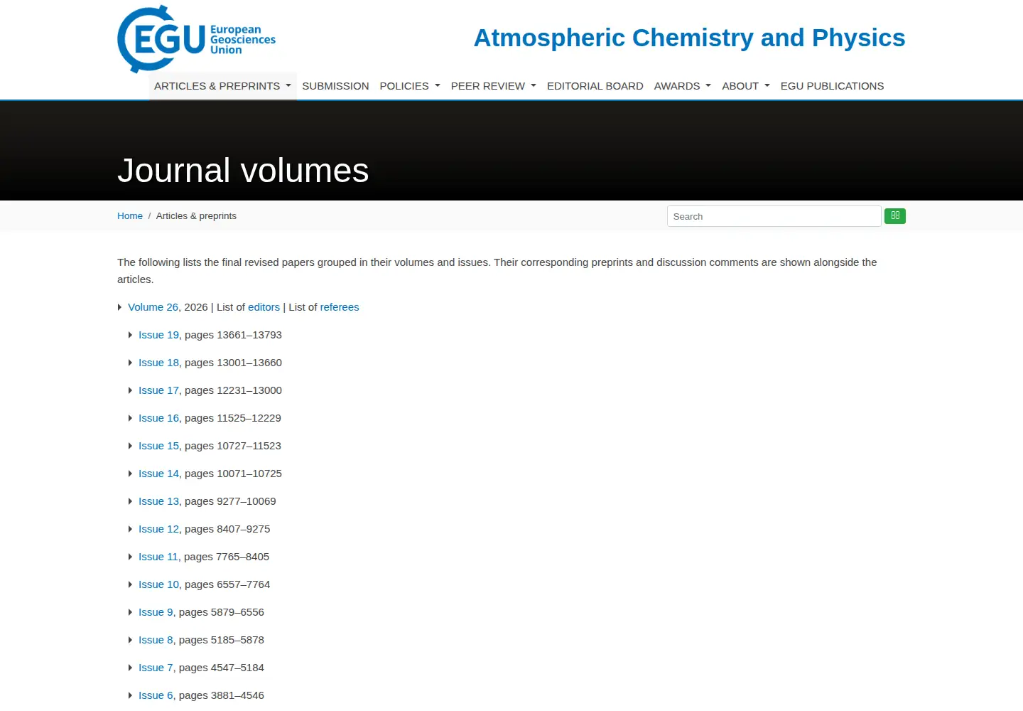 Screenshot of atmos-chem-phys.net
