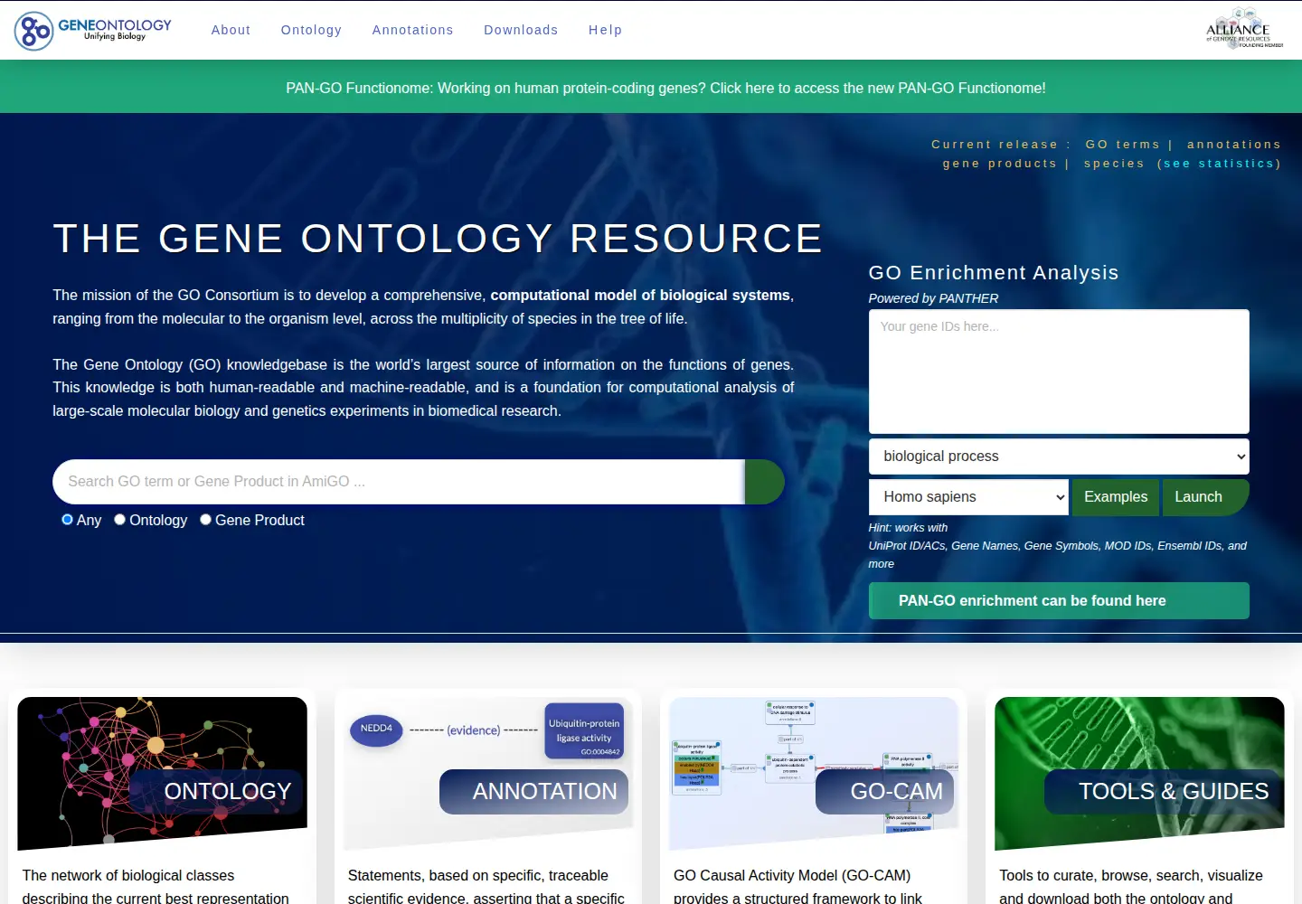Screenshot of geneontology.org