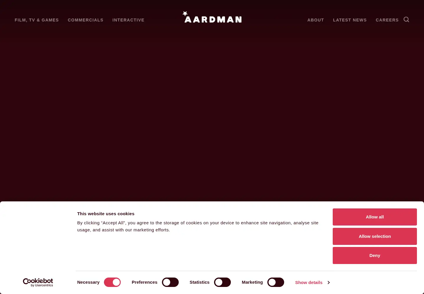 Screenshot of aardman.com