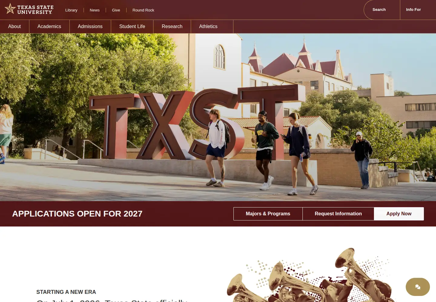 Screenshot of txst.edu
