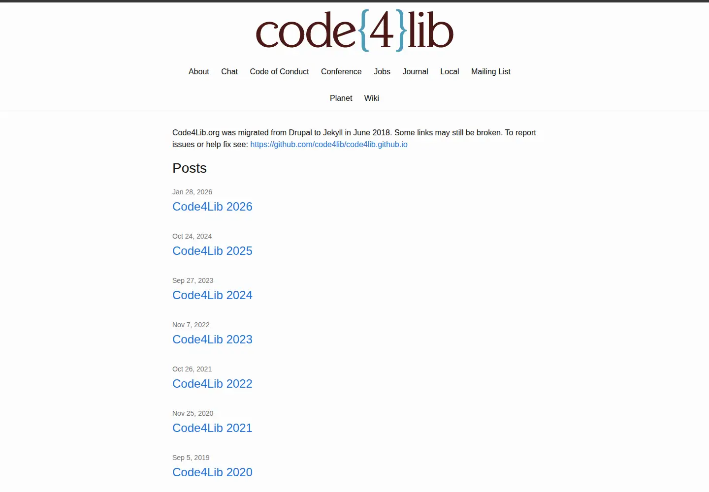 Screenshot of code4lib.org