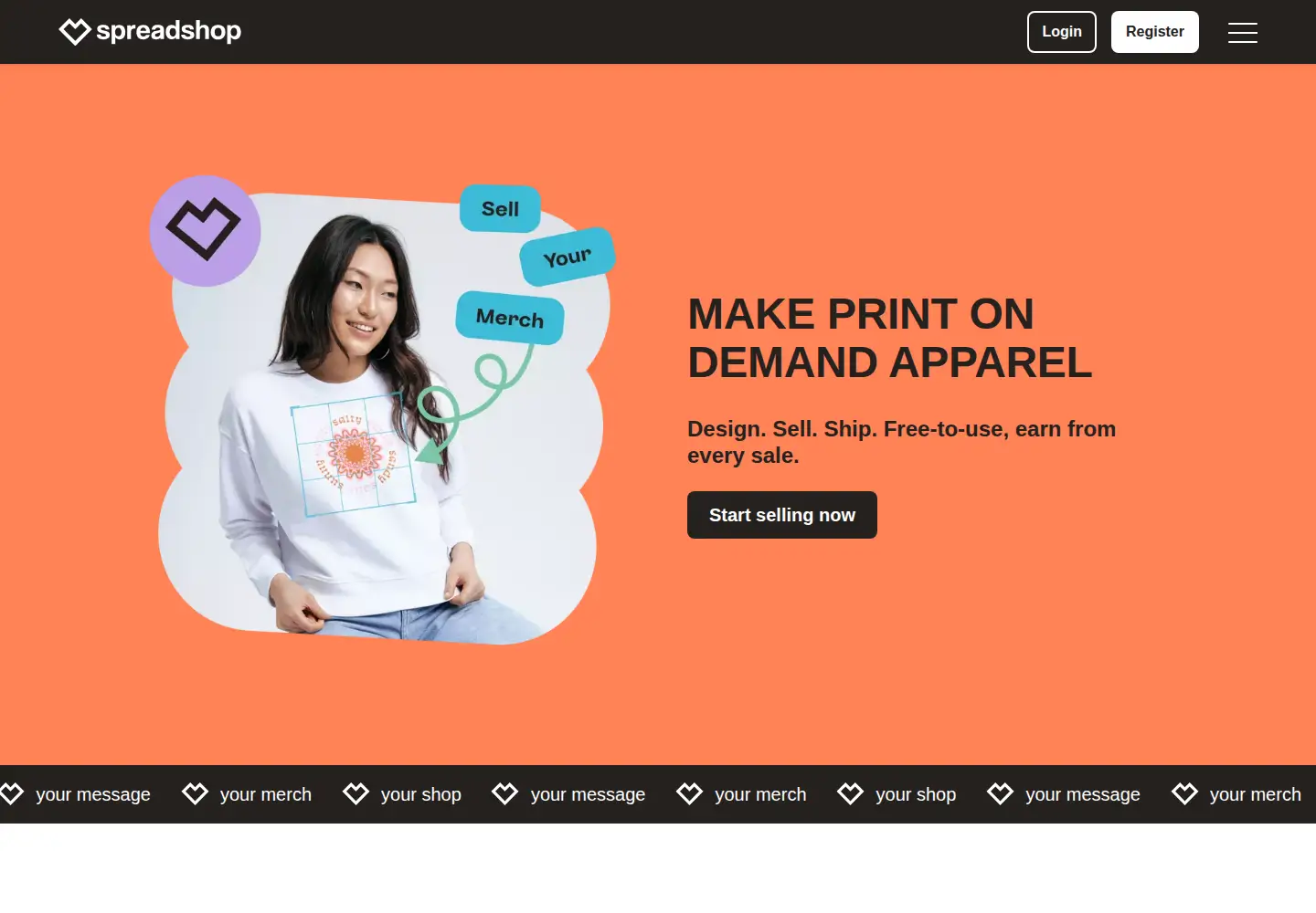 Screenshot of spreadshop.com