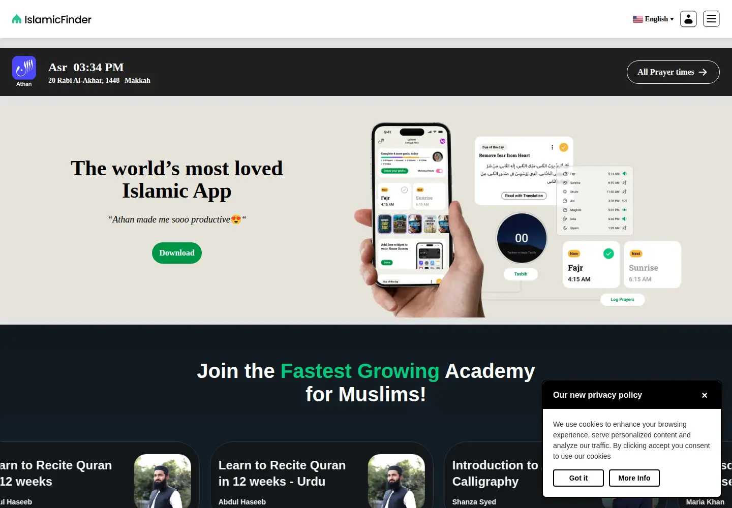 Screenshot of islamicfinder.org