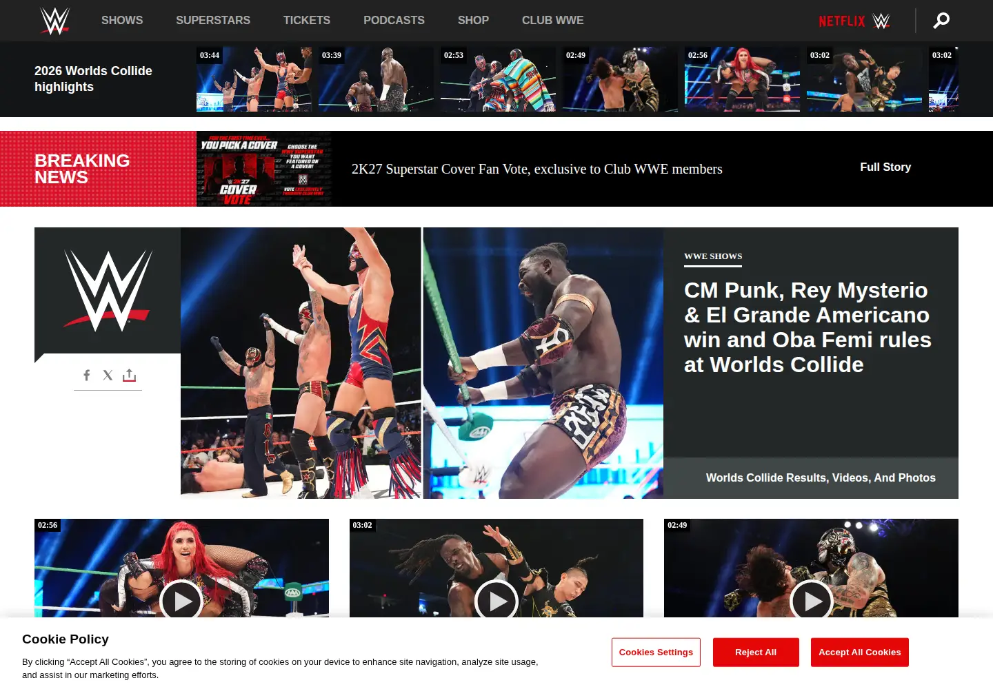 Screenshot of wwe.com