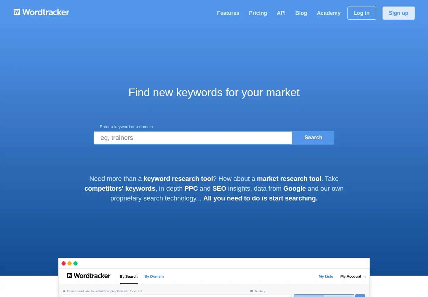 Screenshot of wordtracker.com