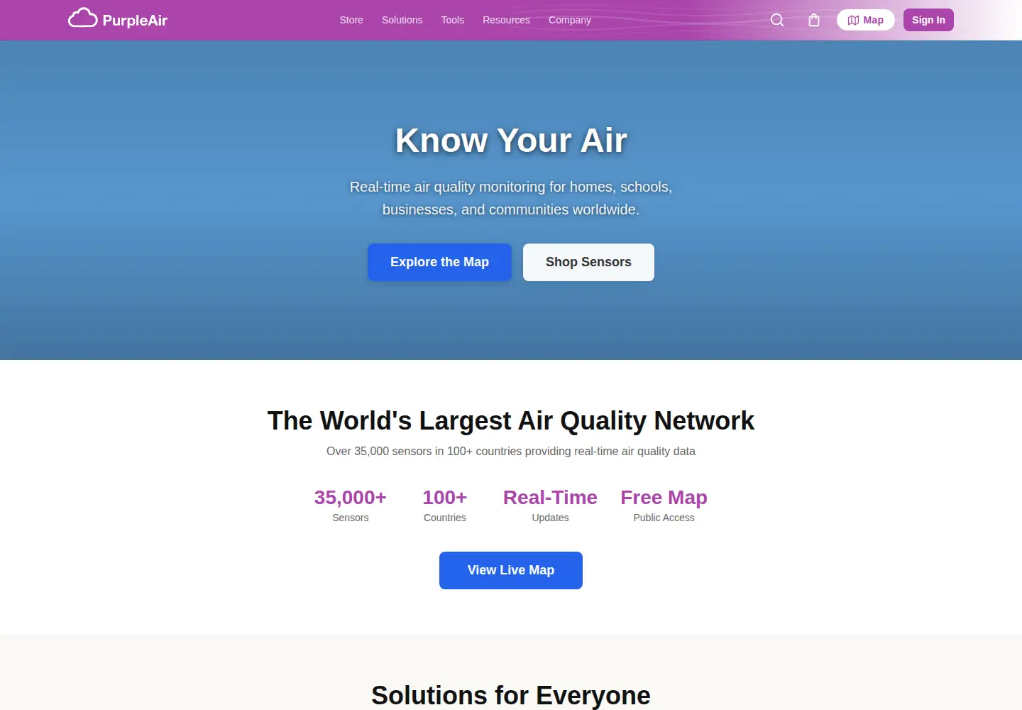 Screenshot of purpleair.com