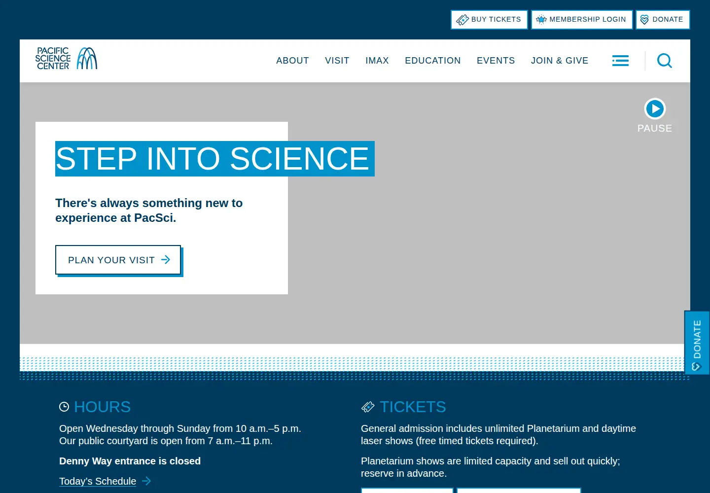 Screenshot of pacificsciencecenter.org