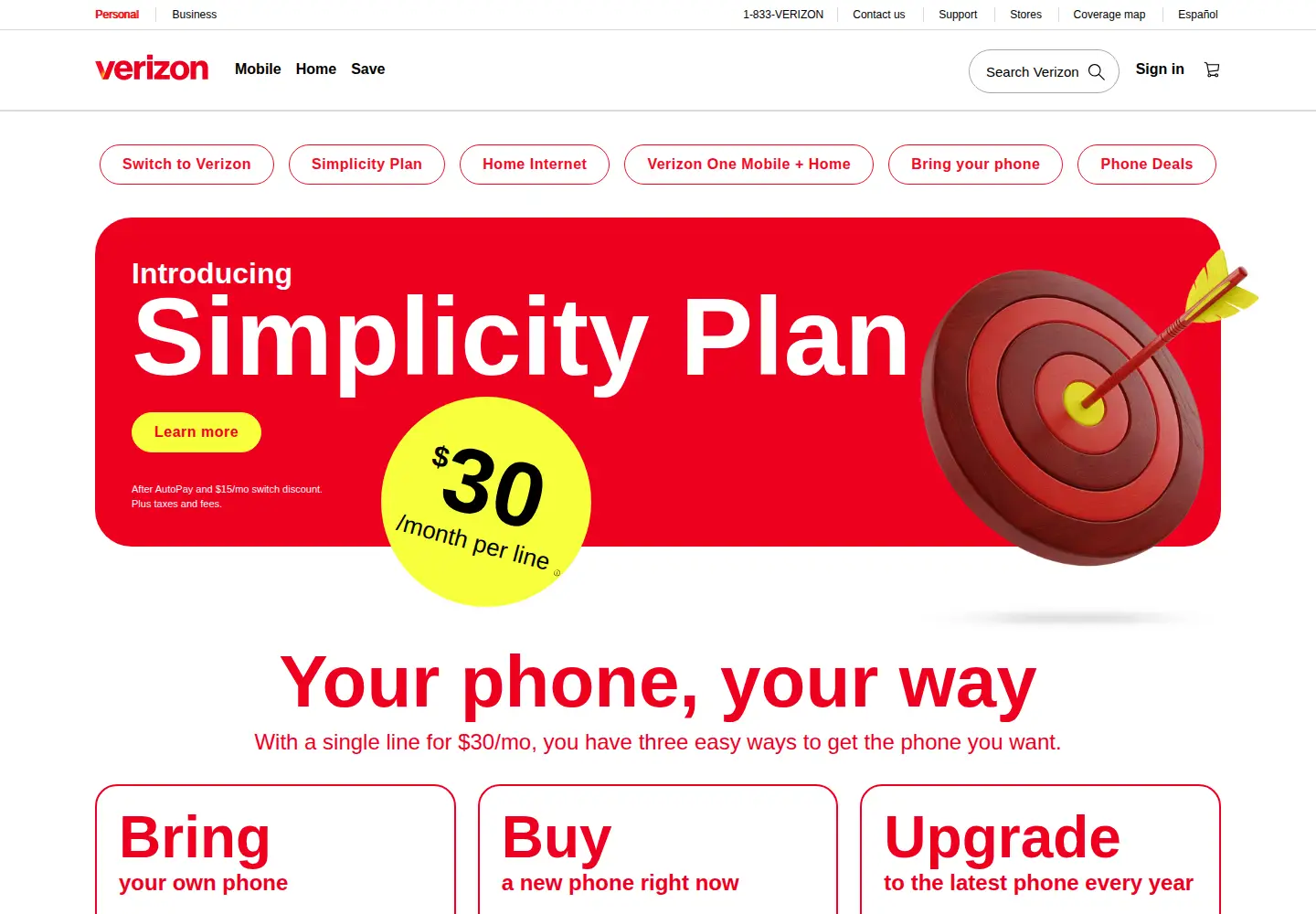Screenshot of verizon.net