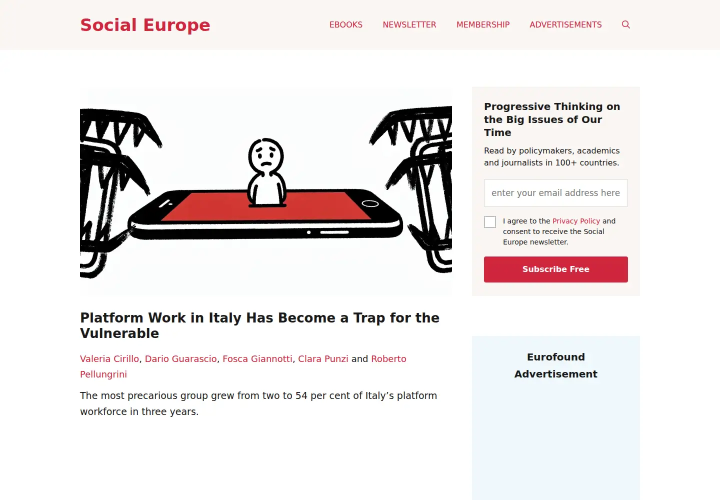 Screenshot of socialeurope.eu