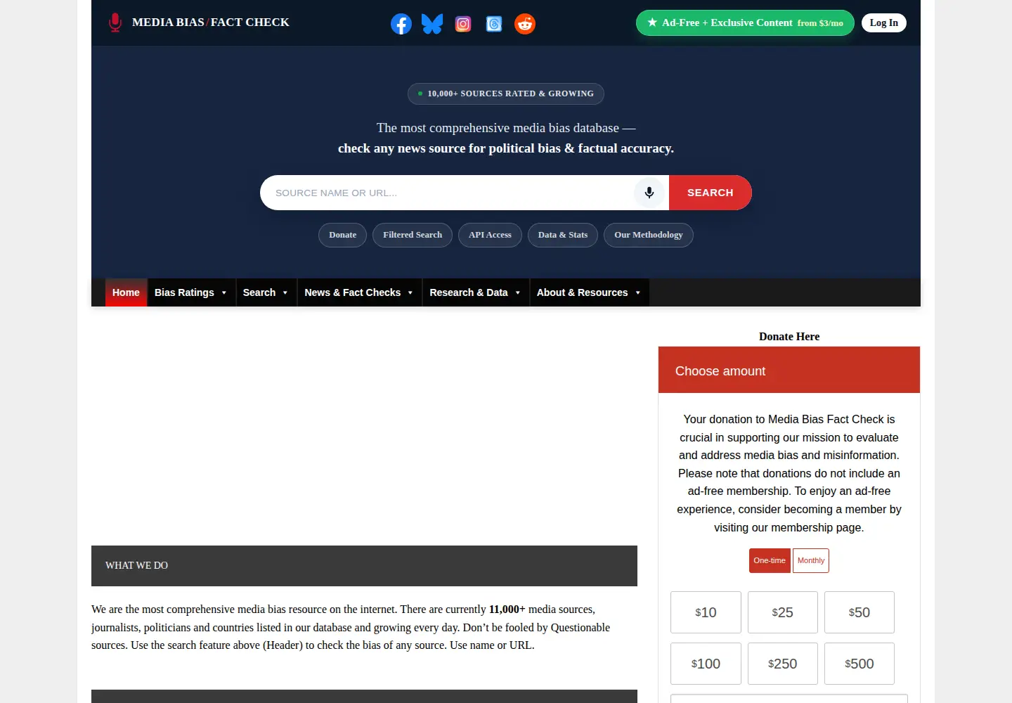 Screenshot of mediabiasfactcheck.com