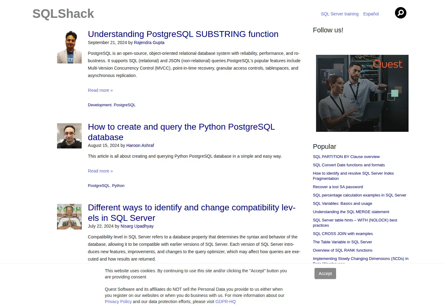 Screenshot of sqlshack.com