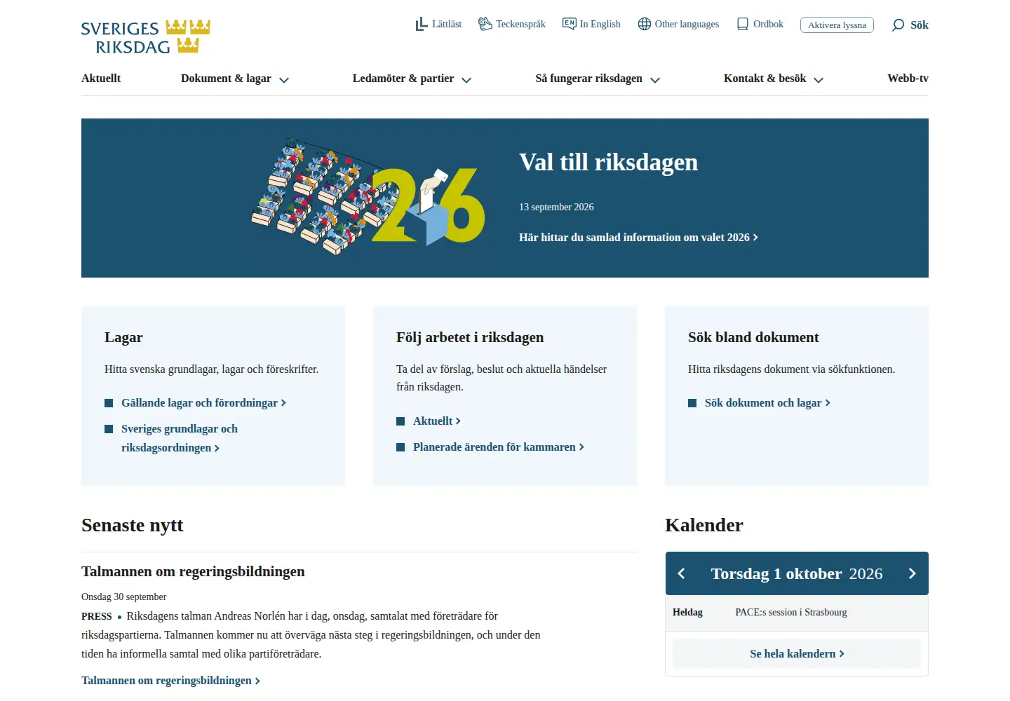 Screenshot of riksdagen.se