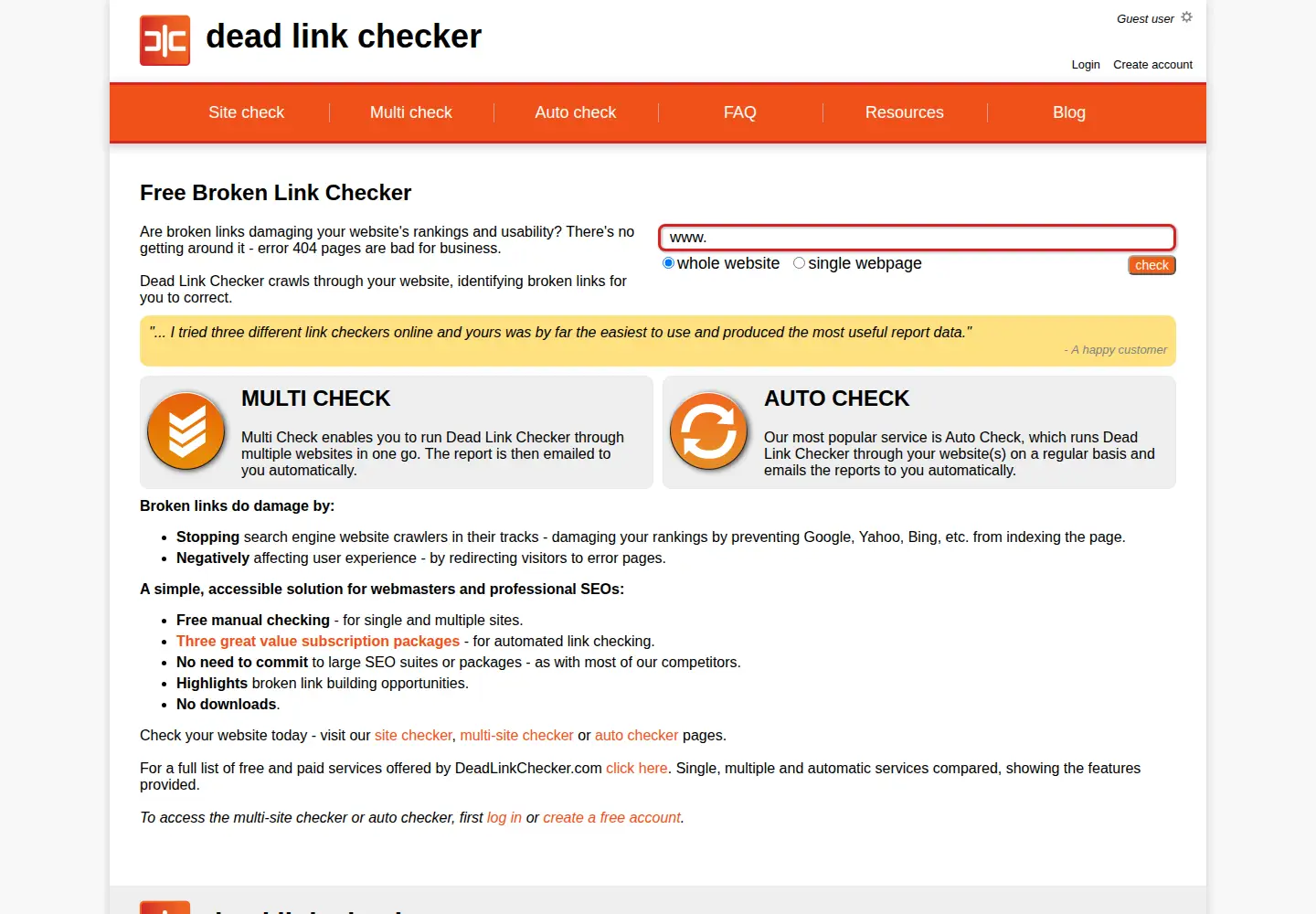 Screenshot of deadlinkchecker.com