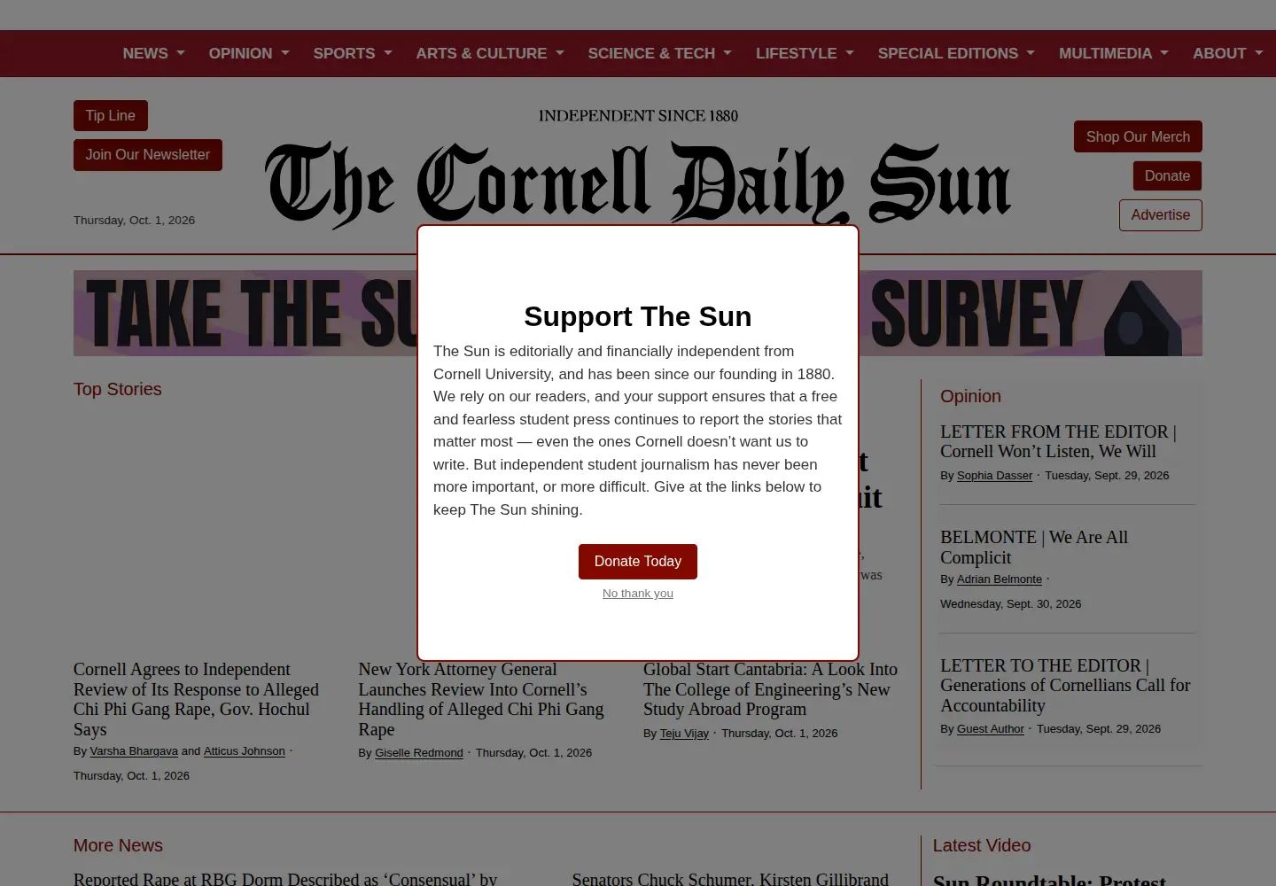 Screenshot of cornellsun.com