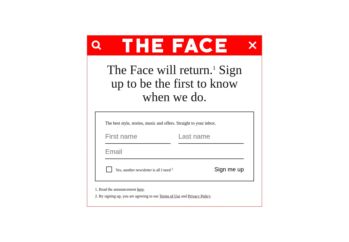Screenshot of theface.com