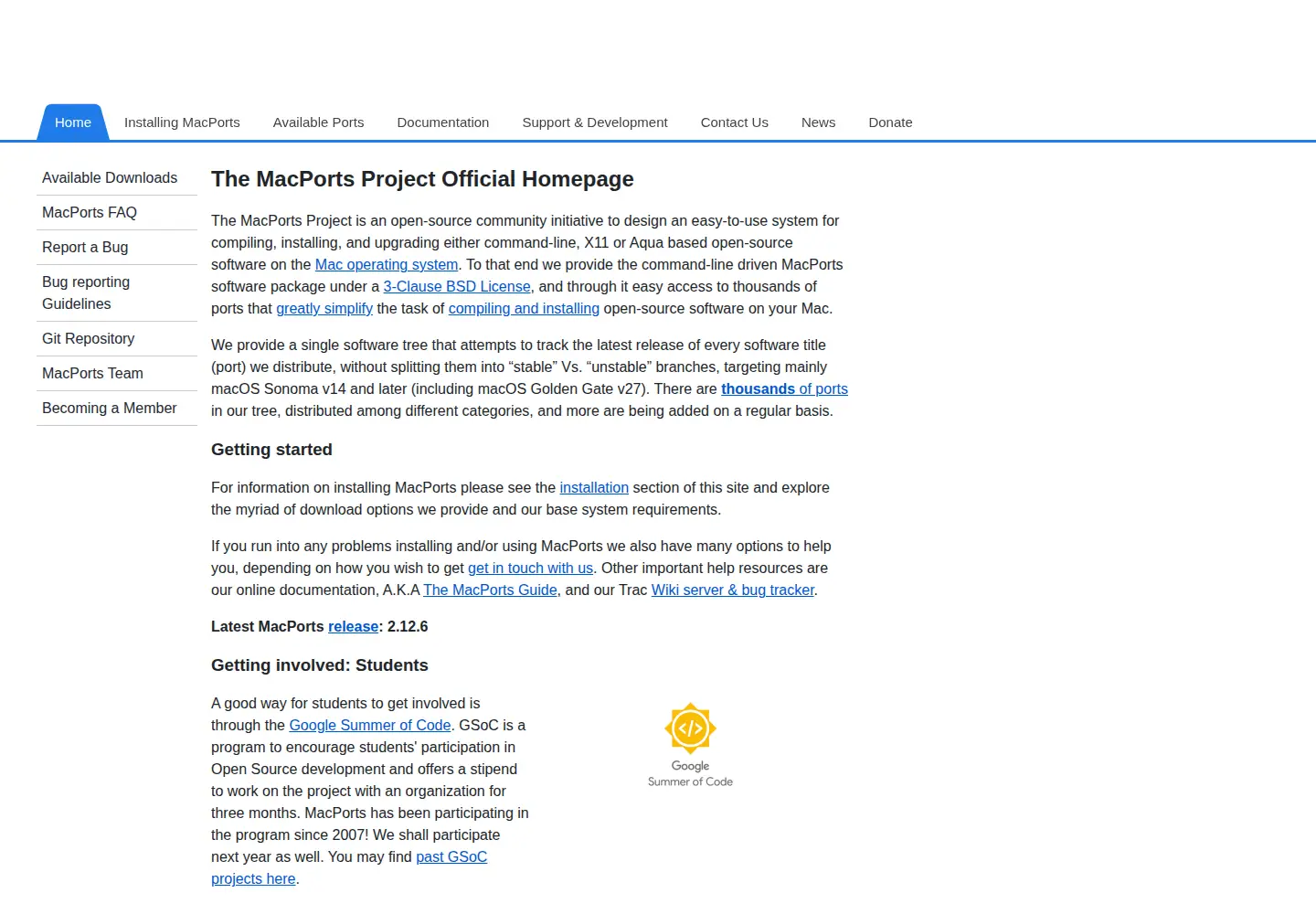 Screenshot of macports.org