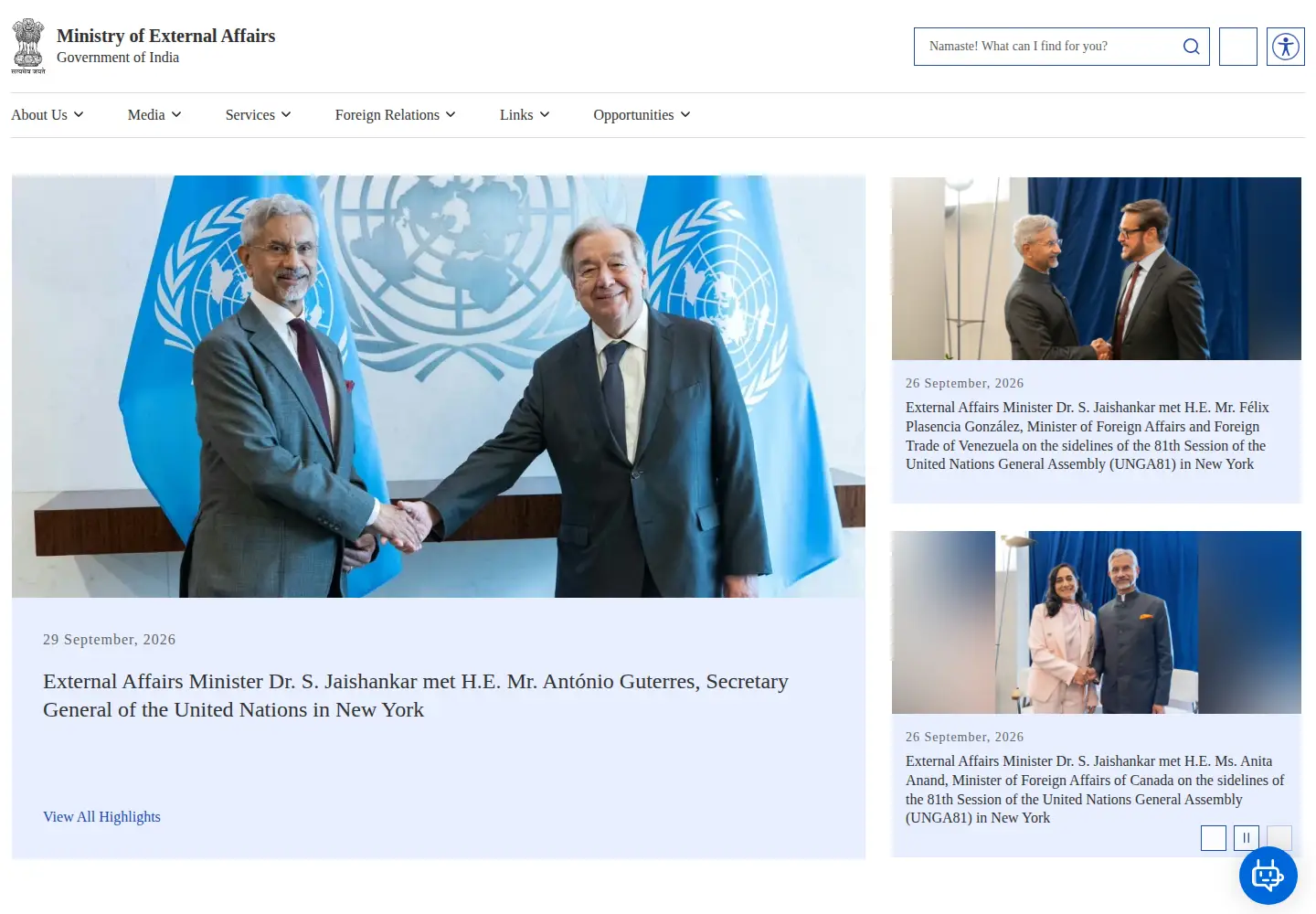 Screenshot of mea.gov.in