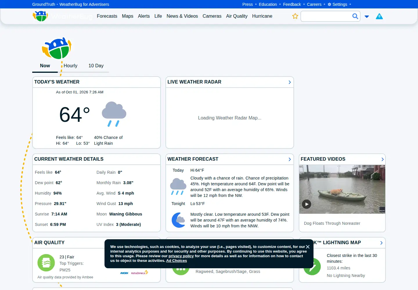 Screenshot of weatherbug.com