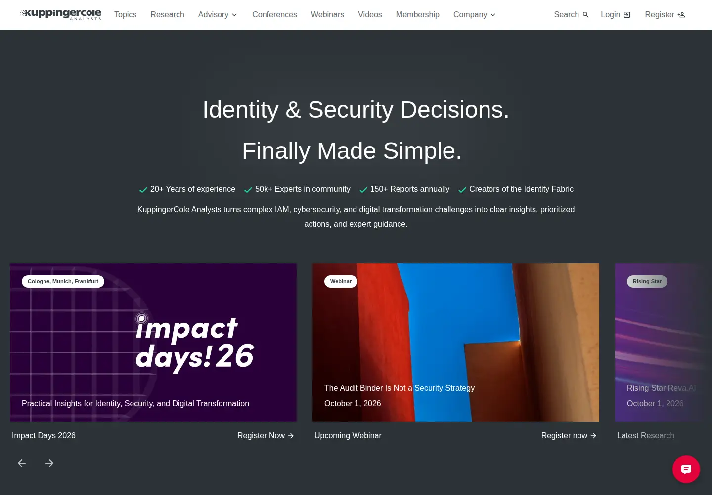 Screenshot of kuppingercole.com