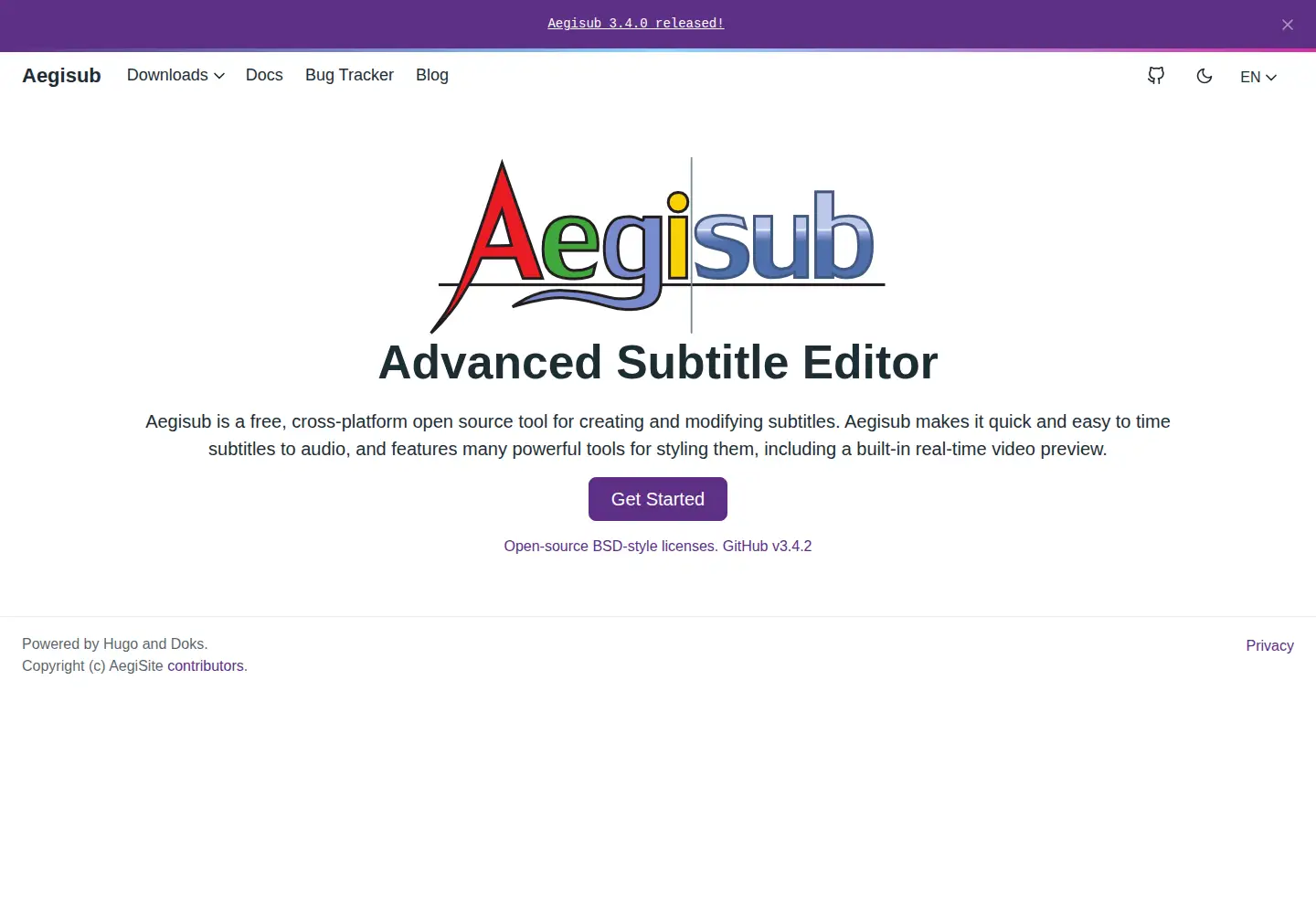 Screenshot of aegisub.org