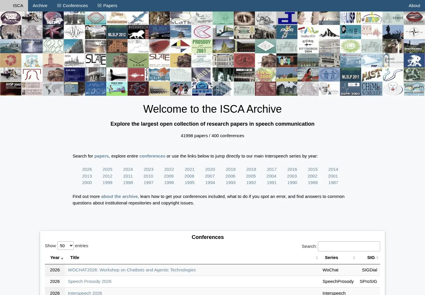 Screenshot of isca-archive.org