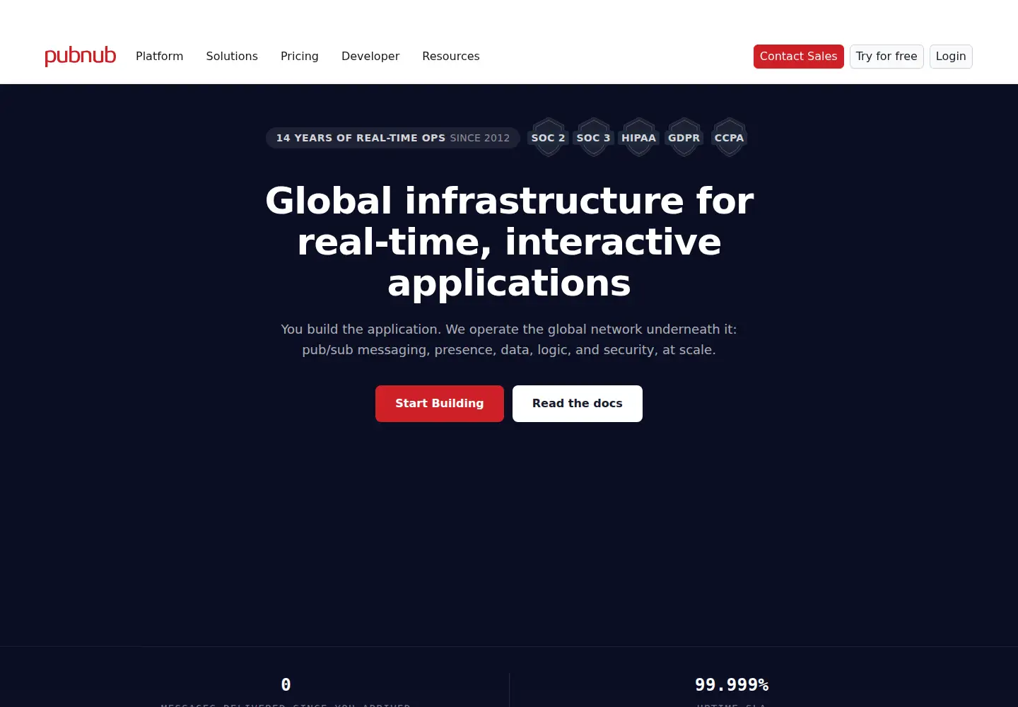 Screenshot of pubnub.com