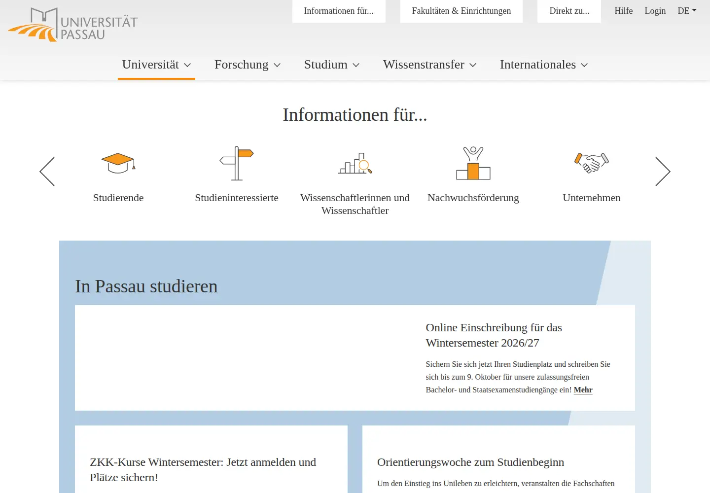 Screenshot of uni-passau.de