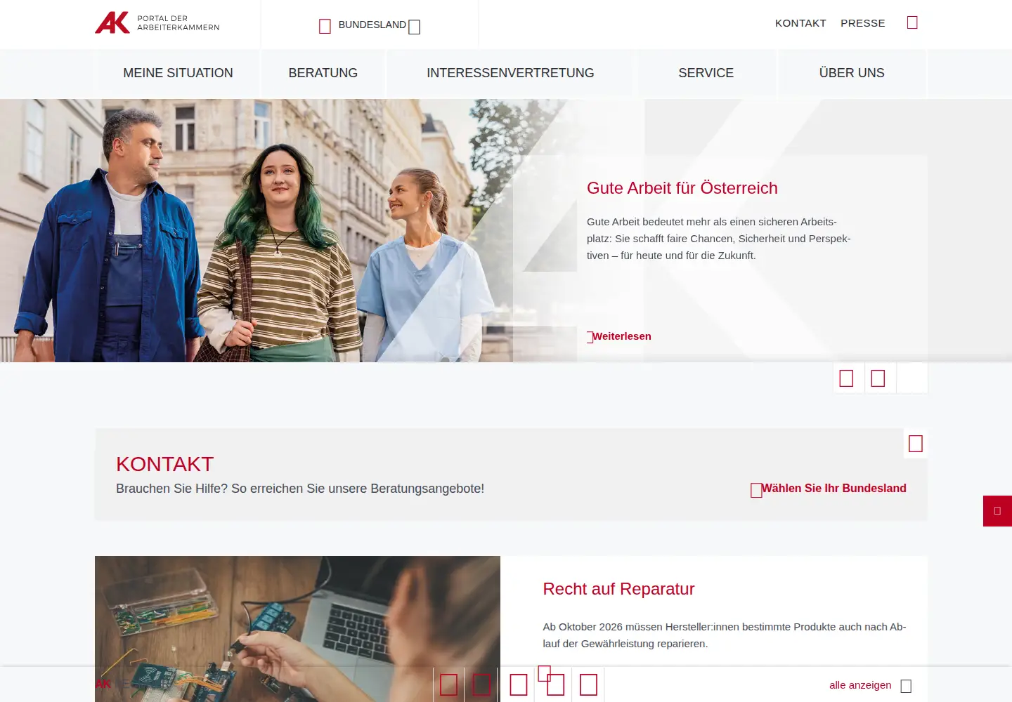 Screenshot of arbeiterkammer.at