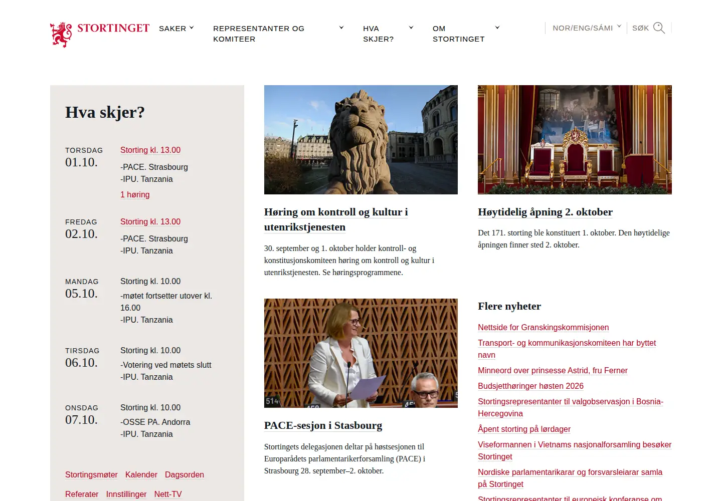 Screenshot of stortinget.no