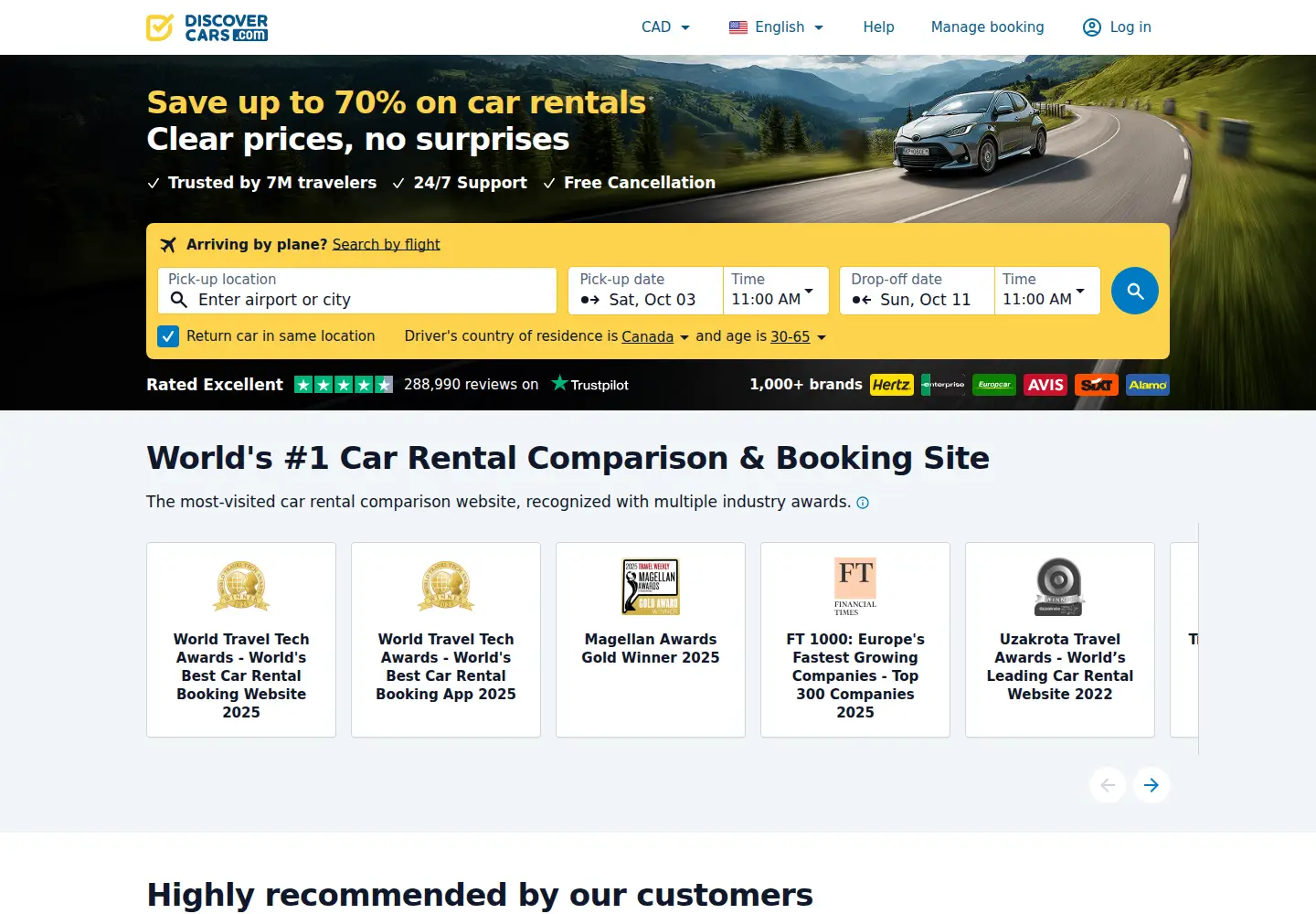 Screenshot of discovercars.com
