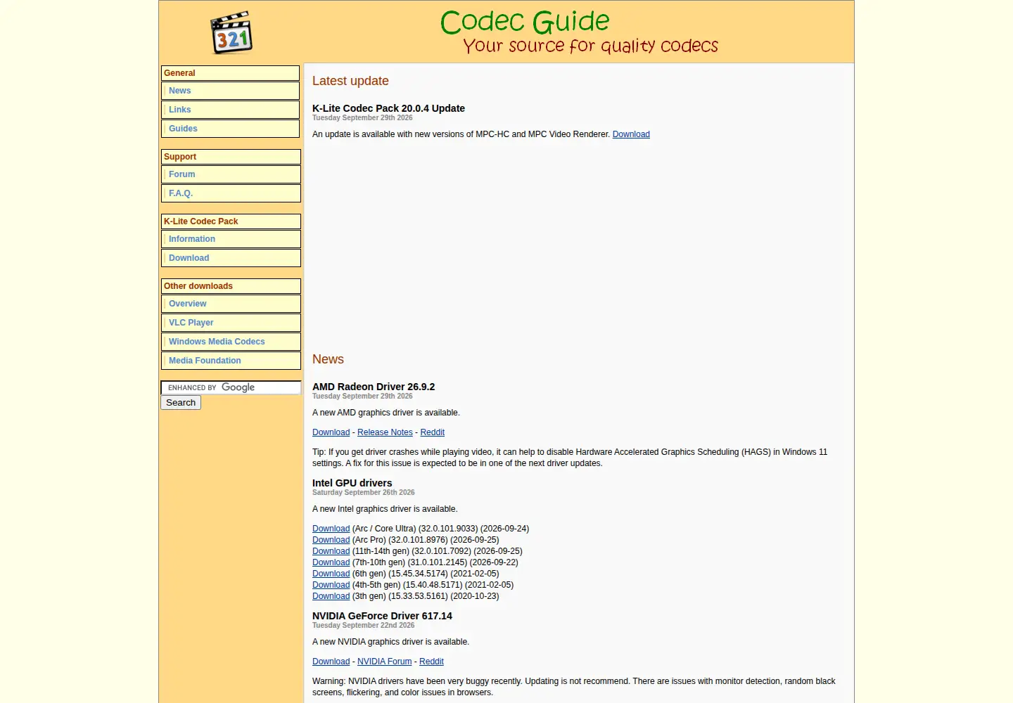 Screenshot of codecguide.com