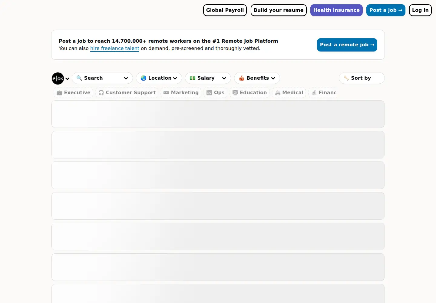 Screenshot of remoteok.com