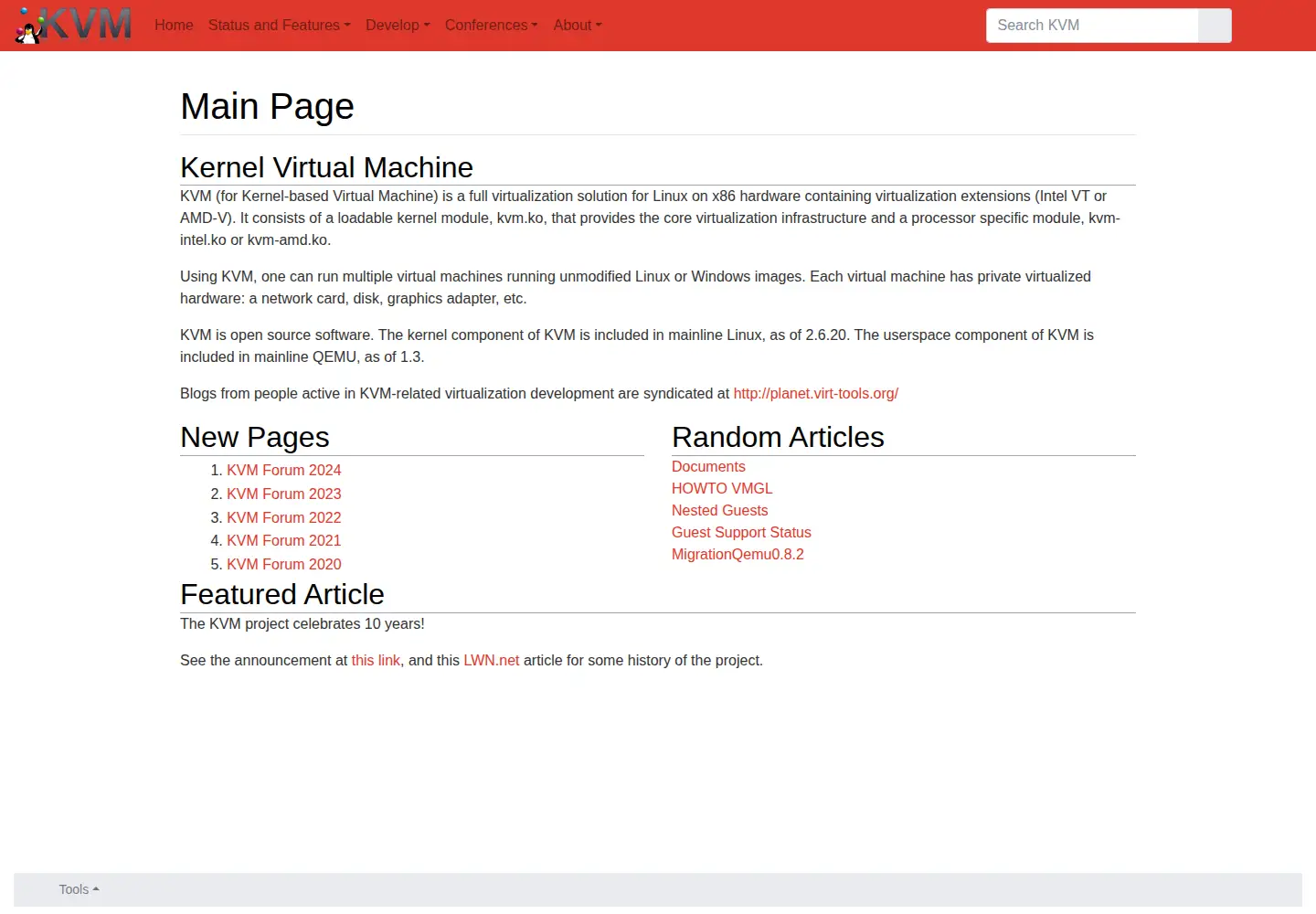 Screenshot of linux-kvm.org