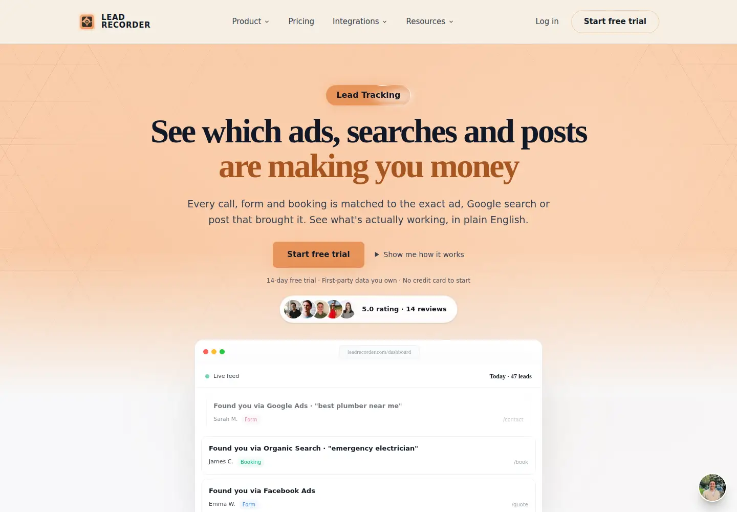 Screenshot of leadrecorder.com