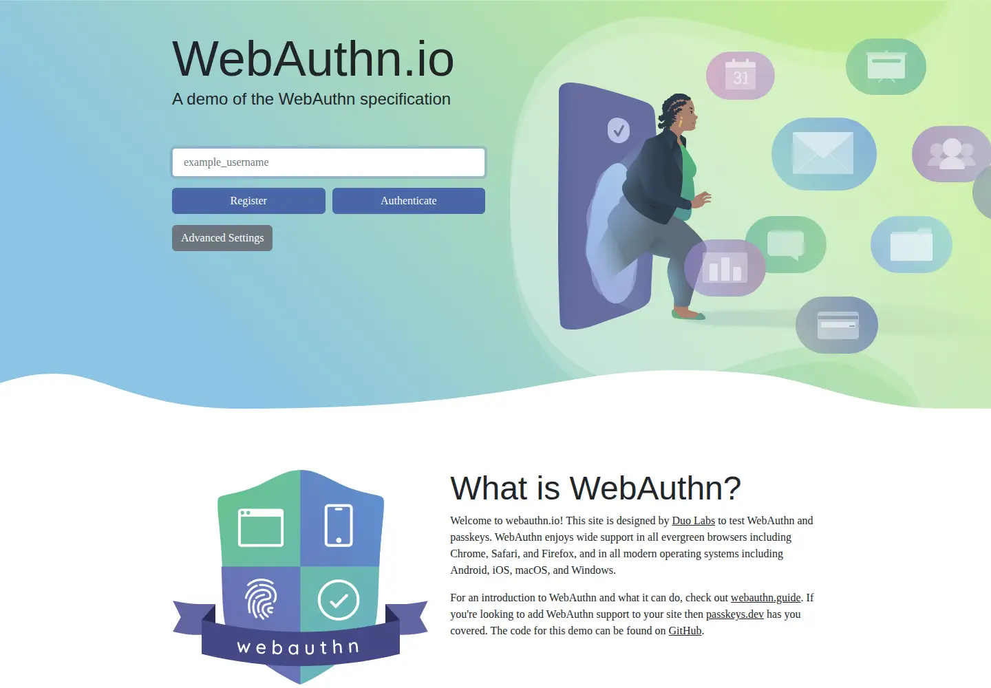 Screenshot of webauthn.io