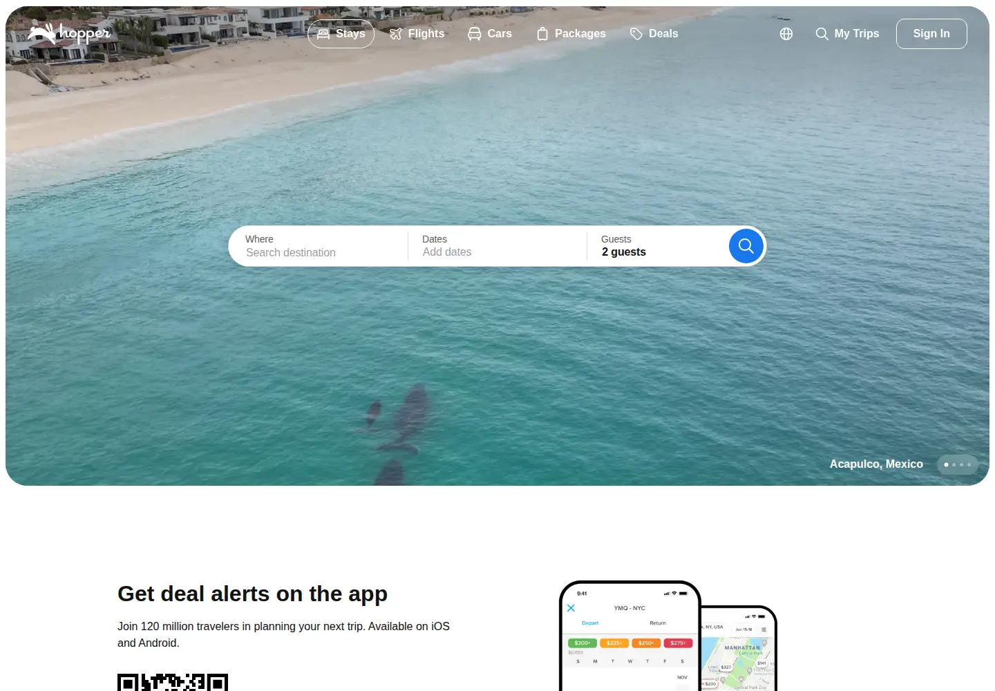 Screenshot of hopper.com