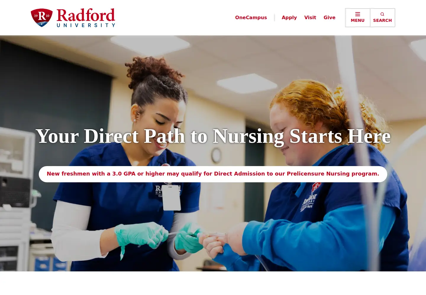 Screenshot of radford.edu