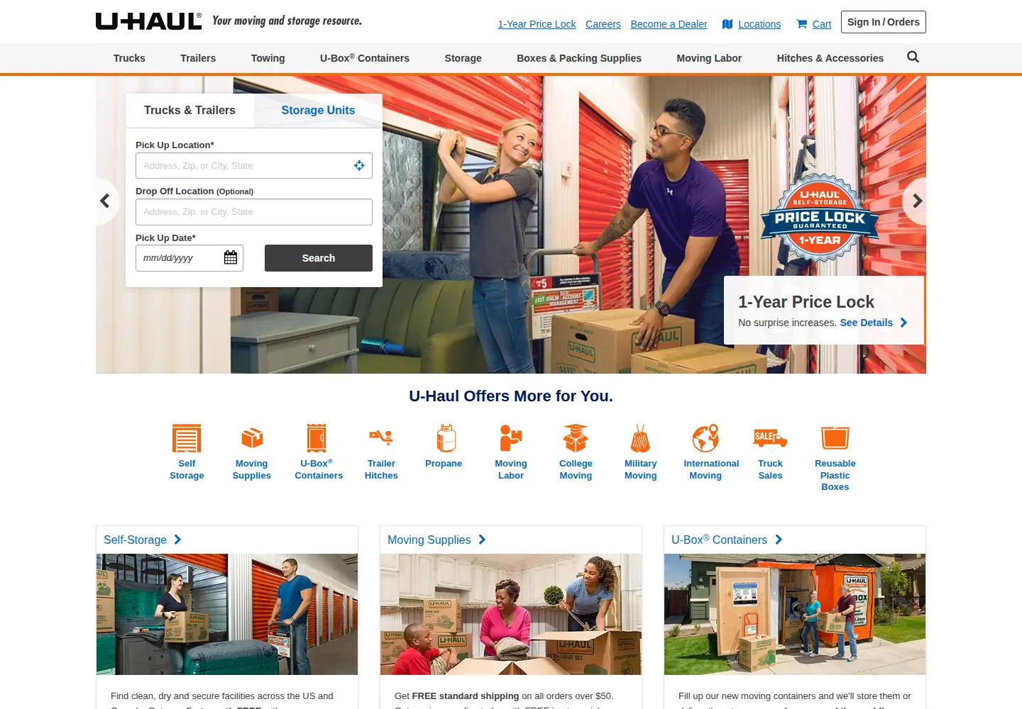 Screenshot of uhaul.com