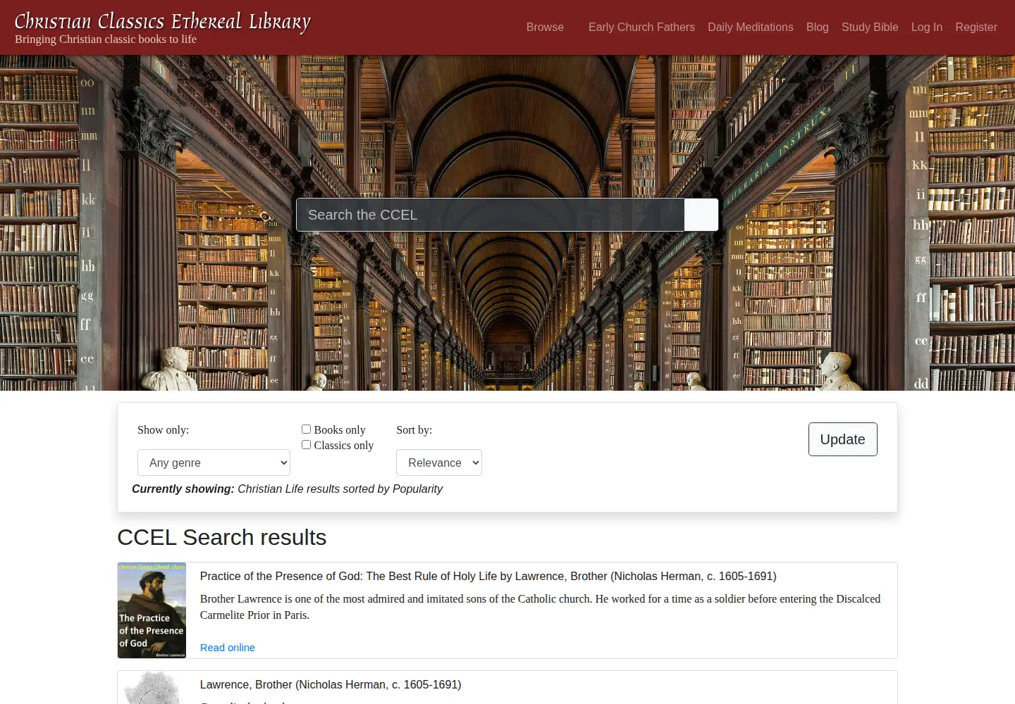 Screenshot of ccel.org