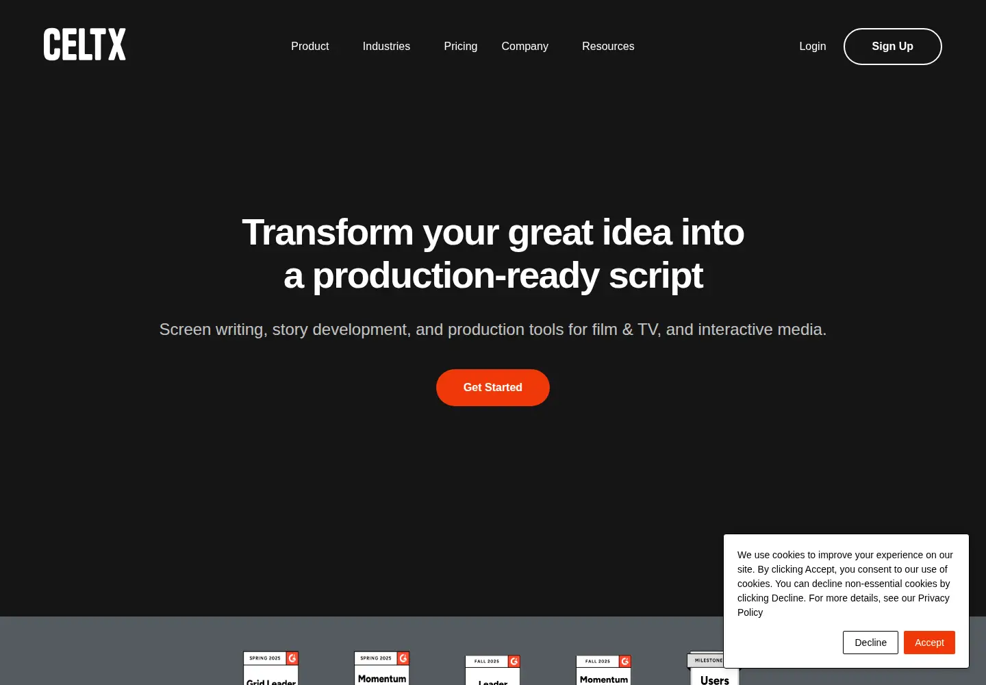 Screenshot of celtx.com