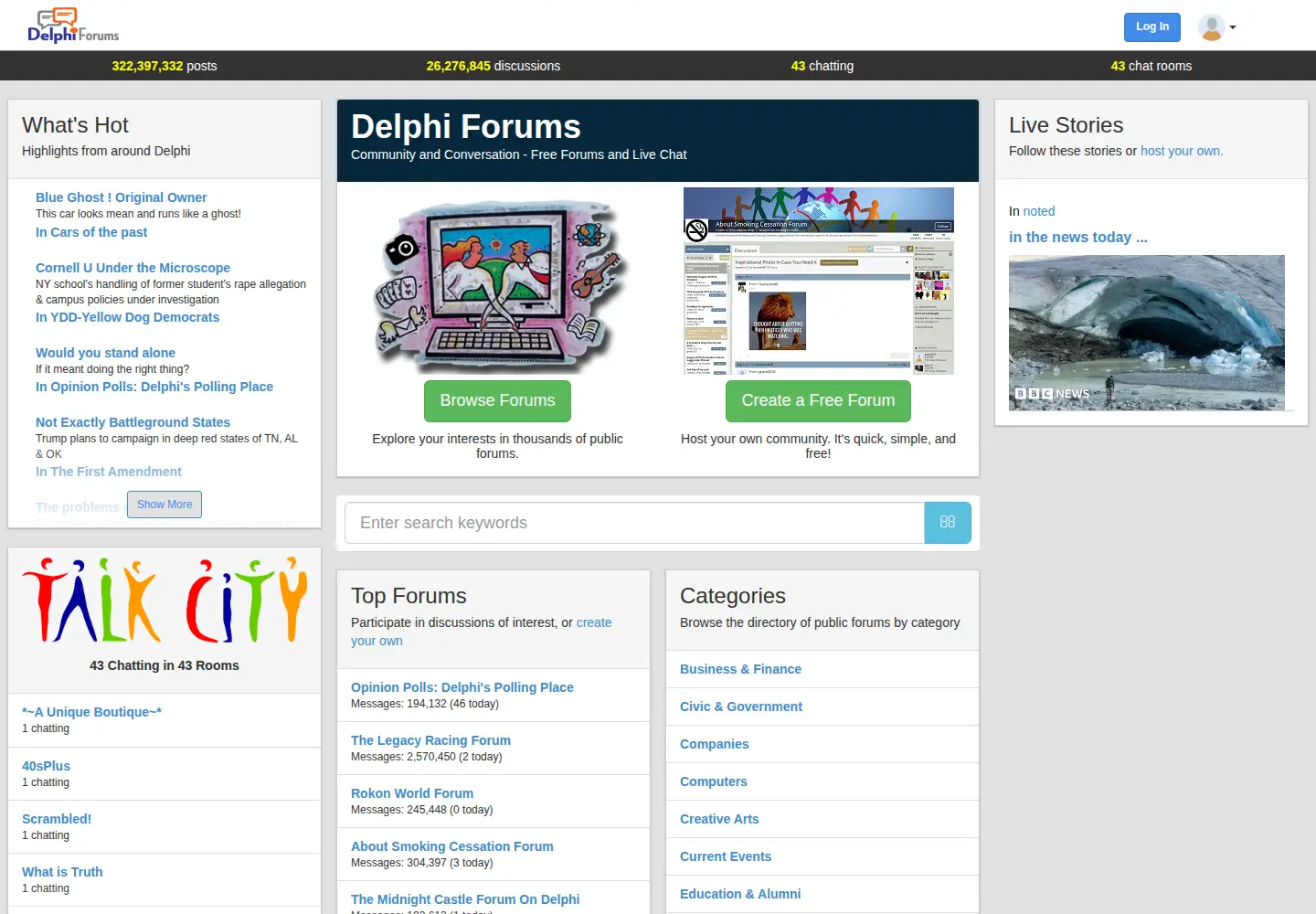 Screenshot of delphiforums.com