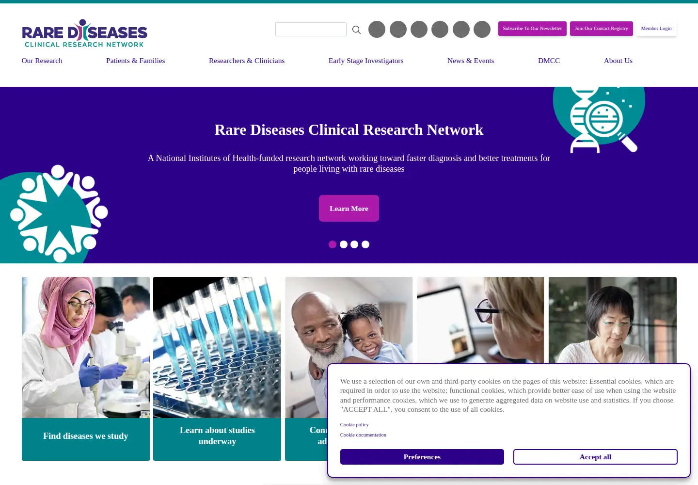 Screenshot of rarediseasesnetwork.org