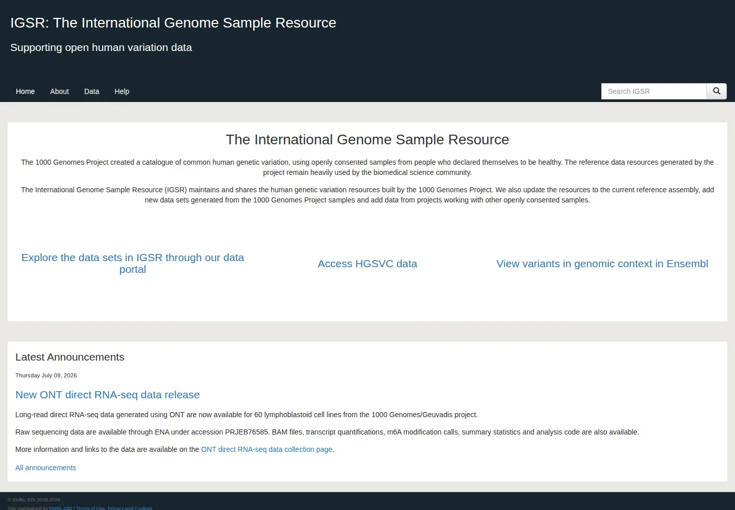 Screenshot of 1000genomes.org